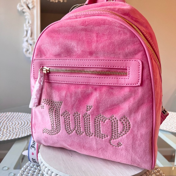 🩷 JUICY COUTURE Pink Lemonade Mini Velour Backpack NEW - Picture 4 of 6